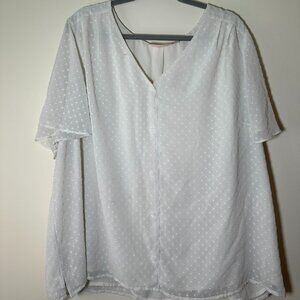 EVRI White Swiss Dot Button Up Womens Size 3X Flutter Sleeve V Neck Lined